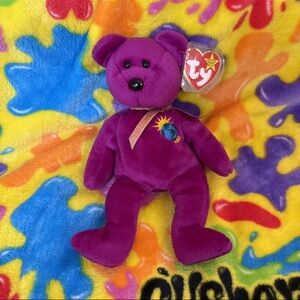 Ty Millennium Beanie Baby Purple Bear with Tag Case